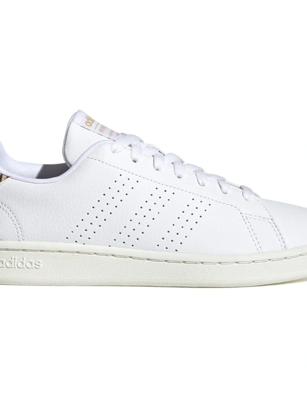 adidas White Leather Sneaker with Gold Heel Accent